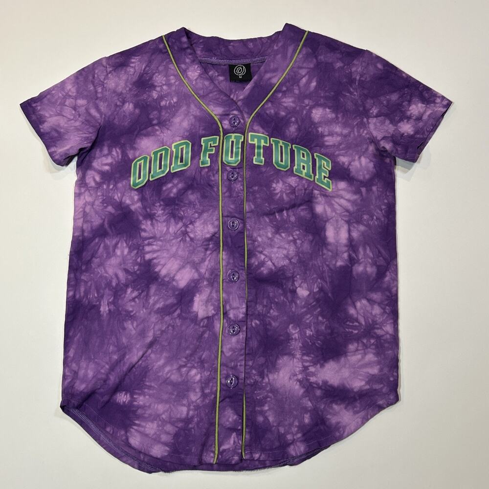 Odd Future Womens Baseball Jersey Size Medium Purple Tie Dye Button Wolf Gang